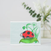 Giant red ladybug op een blad briefkaart (Staand voorkant)