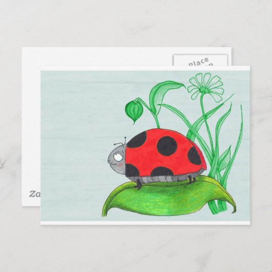 Giant red ladybug op een blad briefkaart (Voorkant / Achterkant)