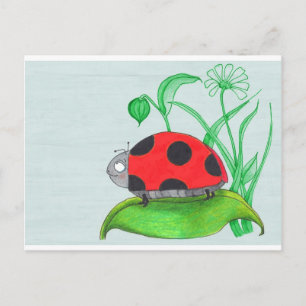 Giant red ladybug op een blad briefkaart