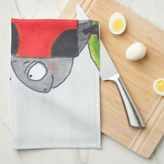 Giant red ladybug op een blad theedoek (Quarter Fold)