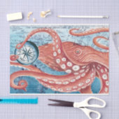 Giant Red Pacific Octopus Compass Kaart Kunst Tissuepapier (Craft)