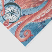 Giant Red Pacific Octopus Compass Kaart Kunst Tissuepapier (Detail)