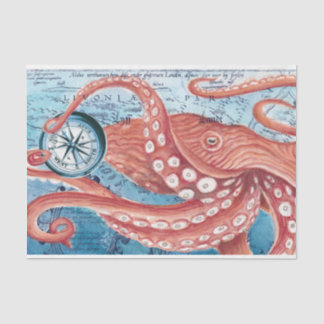 Giant Red Pacific Octopus Compass Kaart Kunst Tissuepapier