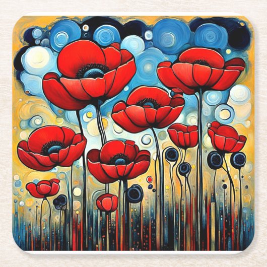 Giant Red Poppies 1 Kartonnen Onderzetters (Voorkant)