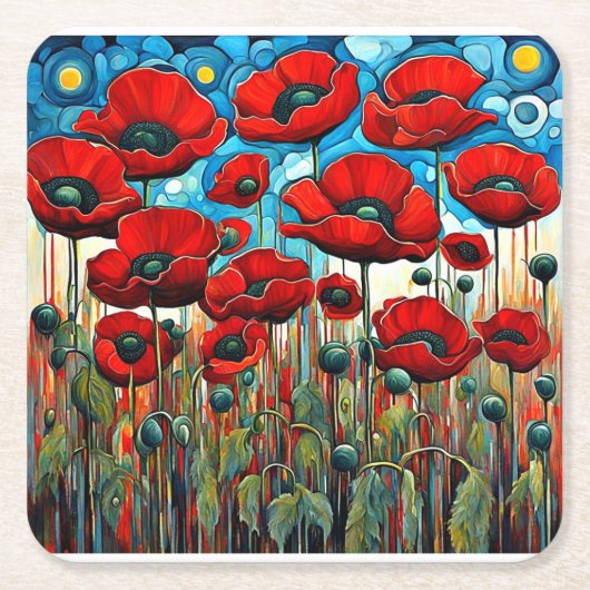 Giant Red Poppies 2 Kartonnen Onderzetters (Voorkant)