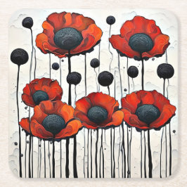 Giant Red Poppies 3 Kartonnen Onderzetters