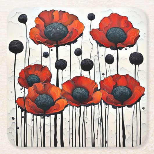 Giant Red Poppies 3 Kartonnen Onderzetters (Voorkant)