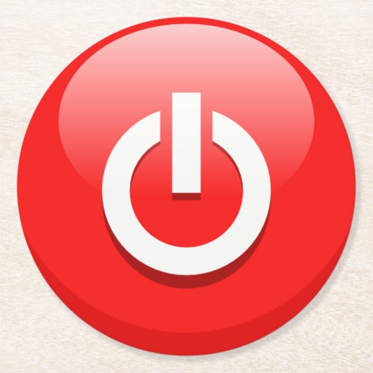 Giant Red Power Button Ronde Kartonnen Onderzetter (Voorkant)