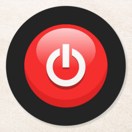 Giant Red Power Button Ronde Kartonnen Onderzetter