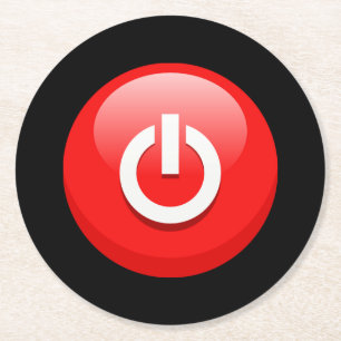 Giant Red Power Button Ronde Kartonnen Onderzetter