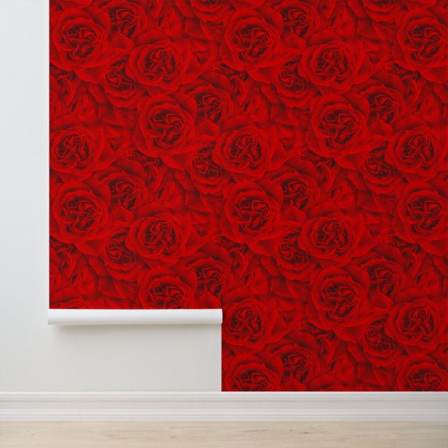 Giant Red Roses Elegant Romantisch  Naadloos Behang (Applicatie)