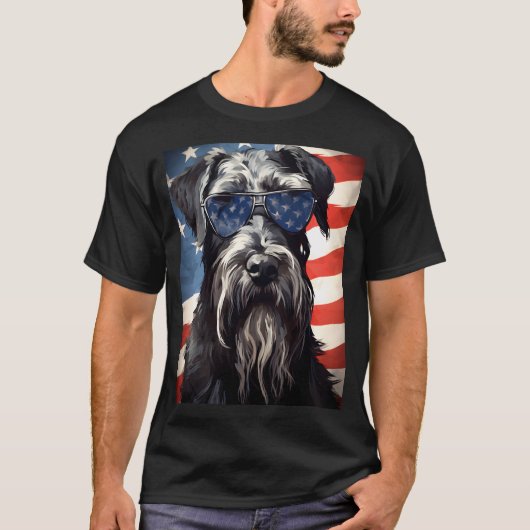 Giant Schnauzer 4th van juli Amerikaanse vlag T-shirt (Voorkant)