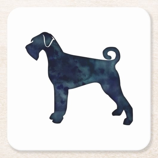 Giant Schnauzer Dog Black Waterverf Silhouette Kartonnen Onderzetters (Voorkant)