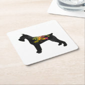 Giant Schnauzer Dog CC Boho Floral Silhouette Kartonnen Onderzetters (Schuin)