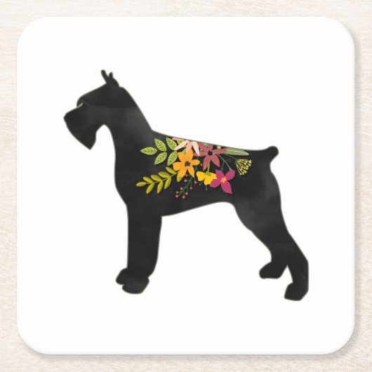 Giant Schnauzer Dog CC Boho Floral Silhouette Kartonnen Onderzetters (Voorkant)