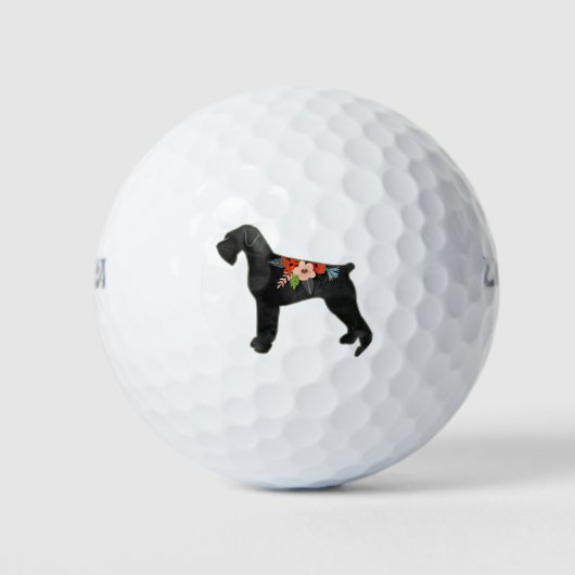 Giant Schnauzer Dog NC Boho Floral Silhouette Golfballen (Voorkant)