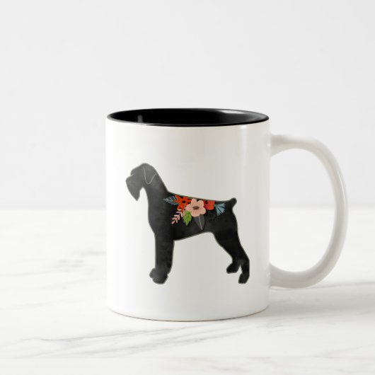 Giant Schnauzer Dog NC Boho Floral Silhouette Tweekleurige Koffiemok (Rechts)