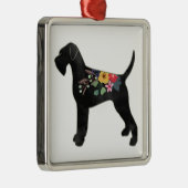 Giant Schnauzer Dog NN Boho Floral Silhouette Metalen Ornament (Rechts)