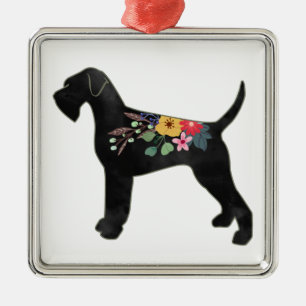 Giant Schnauzer Dog NN Boho Floral Silhouette Metalen Ornament