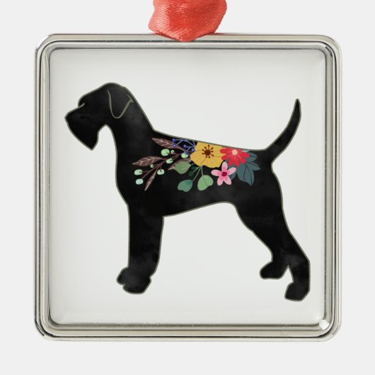 Giant Schnauzer Dog NN Boho Floral Silhouette Metalen Ornament (Voorkant)