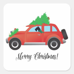 Giant Schnauzer Drift een auto - boom boven Vierkante Sticker