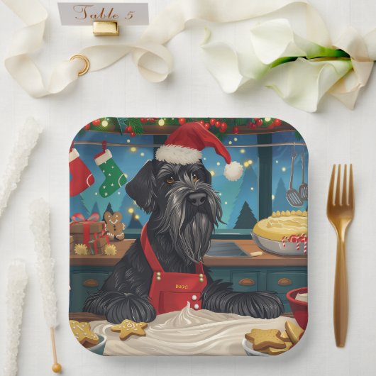 Giant Schnauzer Holiday Baking: Feestelijke Kerst Papieren Bordje (Huwelijk)