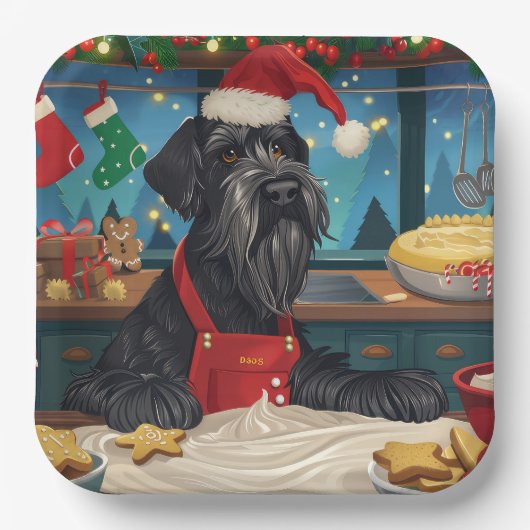 Giant Schnauzer Holiday Baking: Feestelijke Kerst Papieren Bordje (Voorkant)