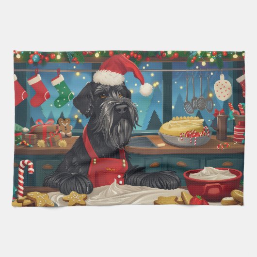 Giant Schnauzer Holiday Baking: Feestelijke Kerst Theedoek (Horizontaal)