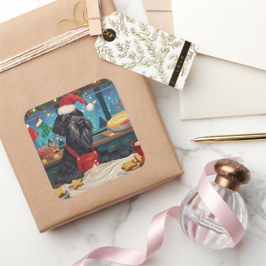 Giant Schnauzer Holiday Baking: Feestelijke Kerst Vierkante Sticker (Geschenken)