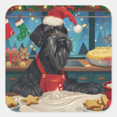 Giant Schnauzer Holiday Baking: Feestelijke Kerst Vierkante Sticker (Voorkant)