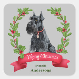 Giant Schnauzer Hond Holly Banner Kerstmis Vierkante Sticker