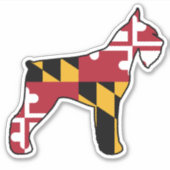 Giant Schnauzer Hond Silhouet met Maryland Vlag Sticker (Voorkant)