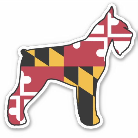 Giant Schnauzer Hond Silhouet met Maryland Vlag Sticker (Voorkant)