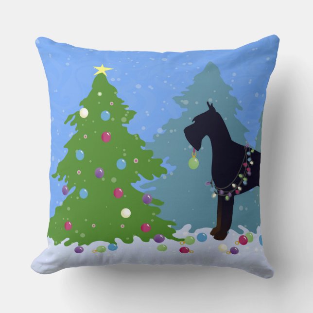 Giant Schnauzer Kerstbos Kussen (Voorkant)
