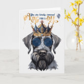 Giant Schnauzer King voor een Dag Grappige Verjaar Kaart (Gele Bloem)