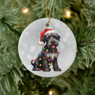 Giant Schnauzer Puppy in Kerstverlichting Keramisch Ornament