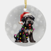 Giant Schnauzer Puppy in Kerstverlichting Keramisch Ornament (Voorkant)