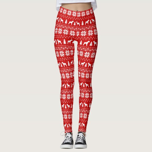 Giant Schnauzer Silhouettes Dogs-kerstpatroon Leggings (Voorkant)