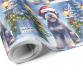 Giant Schnauzer Snowy Iron Fence Santa Christmas Cadeaupapier (Rol Hoek)