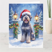 Giant Schnauzer Snowy Iron Fence Santa Christmas Kaart (Voorkant)