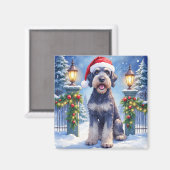 Giant Schnauzer Snowy Iron Fence Santa Christmas Magneet (Voorkant / Achterkant)