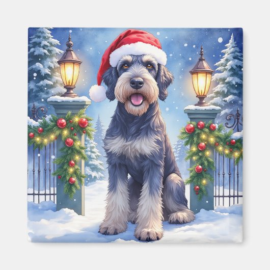 Giant Schnauzer Snowy Iron Fence Santa Christmas Magneet (Voorkant)