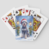 Giant Schnauzer Snowy Iron Fence Santa Christmas Pokerkaarten (Achterkant)
