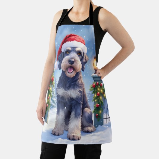 Giant Schnauzer Snowy Iron Fence Santa Christmas Schort (Insitu)