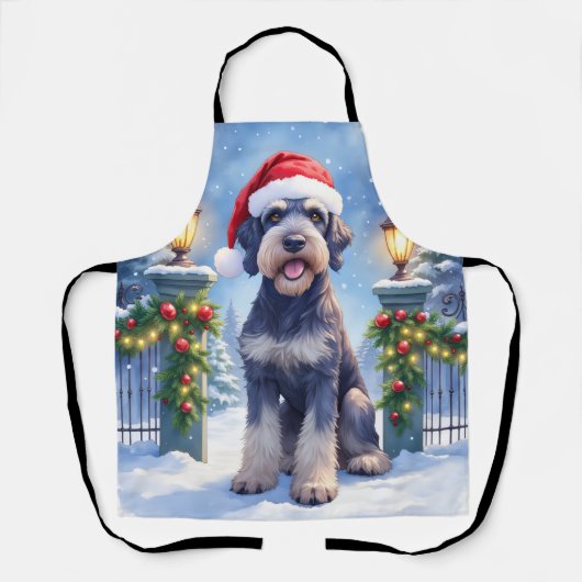 Giant Schnauzer Snowy Iron Fence Santa Christmas Schort (Voorkant)