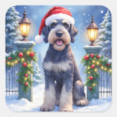 Giant Schnauzer Snowy Iron Fence Santa Christmas Vierkante Sticker (Voorkant)