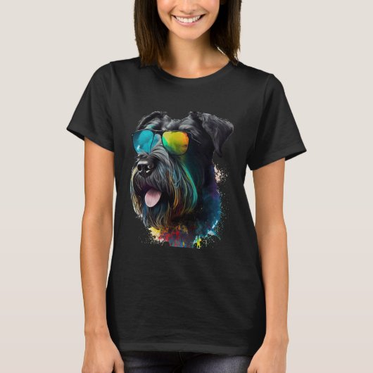 Giant schnauzer walking dog fans party sunglasses t-shirt (Voorkant)