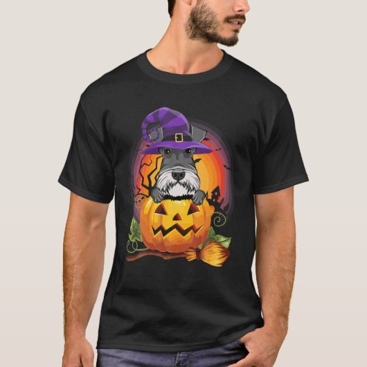 Giant Schnauzer Witch Pumpkin Halloween Hondenlief T-shirt (Voorkant)