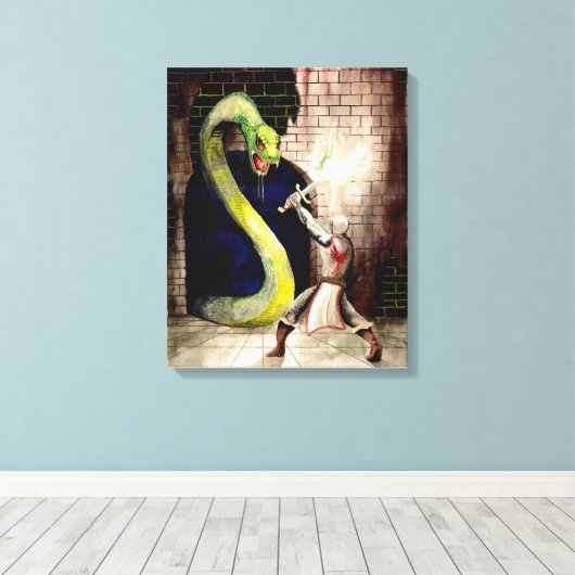 "Giant Serpent" – Origineel schilderij van fantasi Canvas Afdruk (Insitu (Houten vloer))