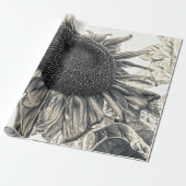 Giant Sunflower Antiek  Sepia Art Cadeaupapier (Uitgerold)